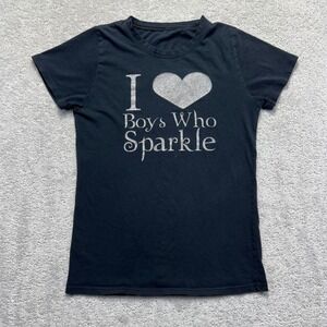 Y2k Twilight Edward Cullen T-Shirt Womens M?? Black I Love Boys Who Sparkle